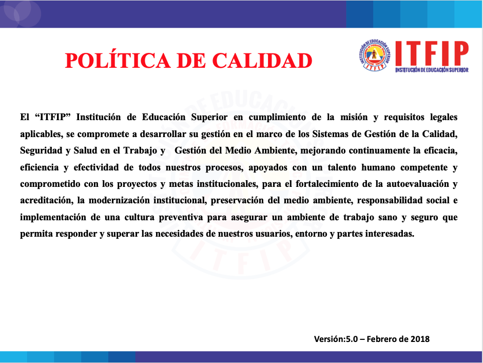 Politicas de Calidad itfip